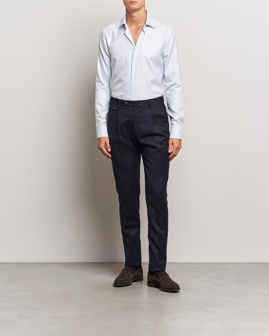 Homme | Chemises | Stenströms | Slimline Striped Twill Cut Away Shirt White/Blue