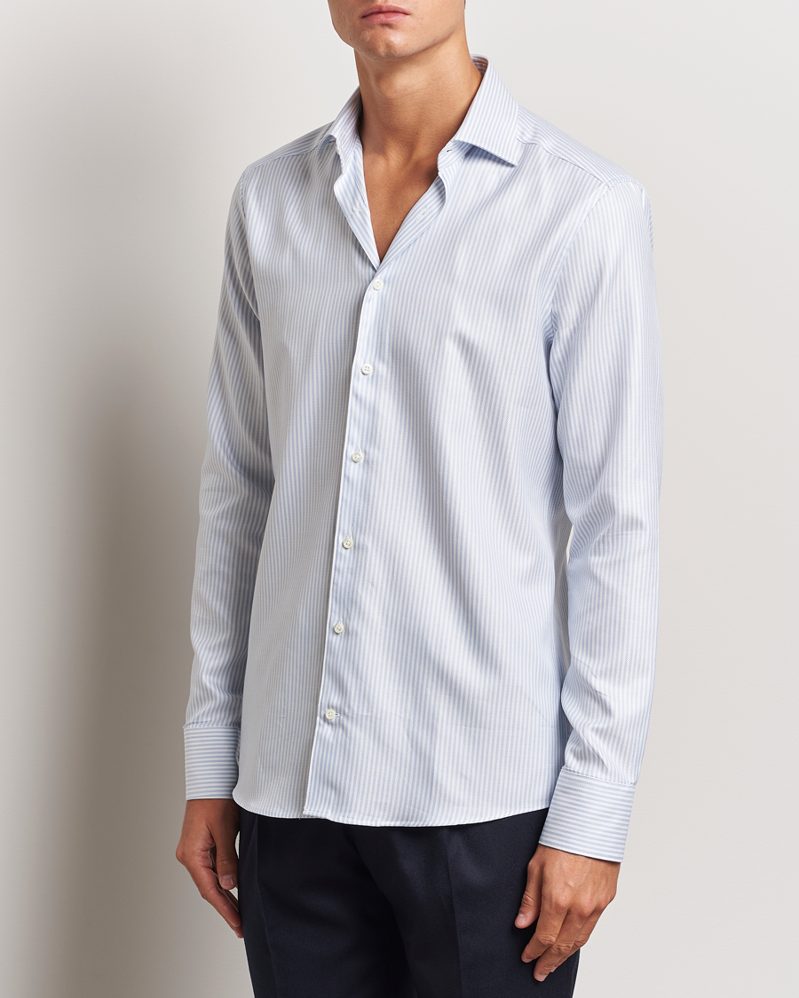 Homme | Chemises | Stenströms | Slimline Striped Twill Cut Away Shirt White/Blue