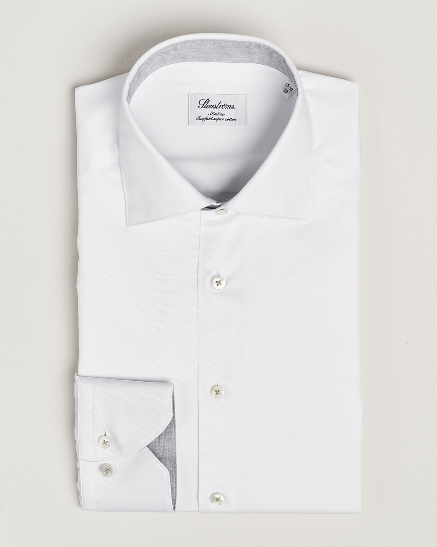 Homme | Chemises | Stenströms | Slimline Contrast Cut Away Shirt White/Grey