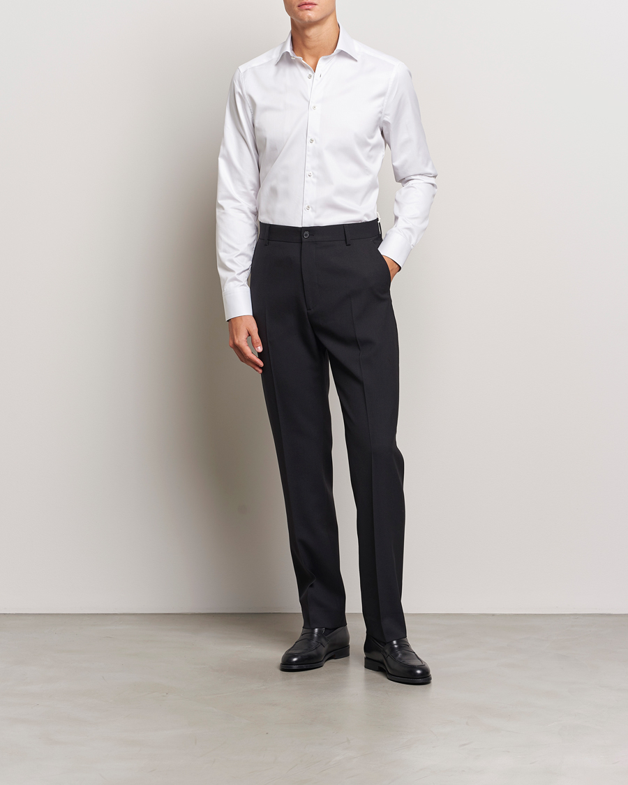 Homme | Chemises | Stenströms | Slimline Contrast Cut Away Shirt White/Grey