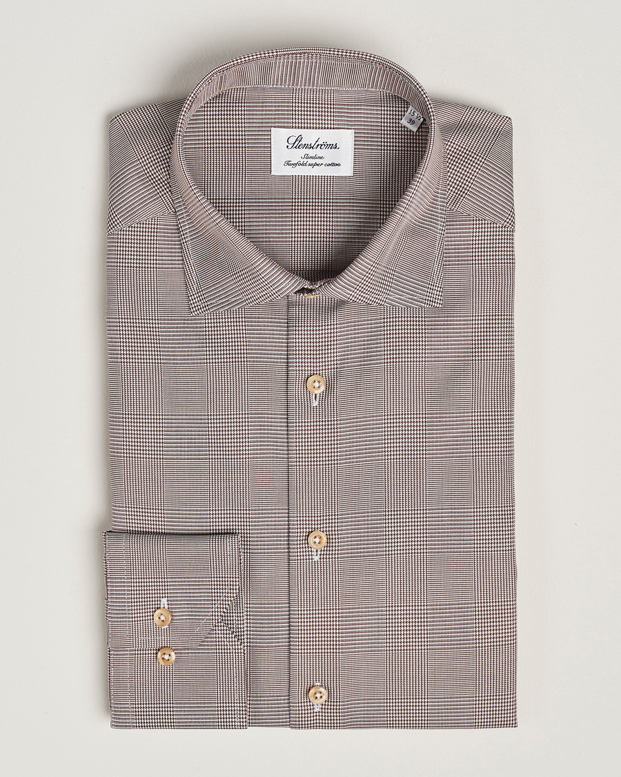 Homme | Chemises | Stenströms | Slimline Checked Twill Shirt Brown
