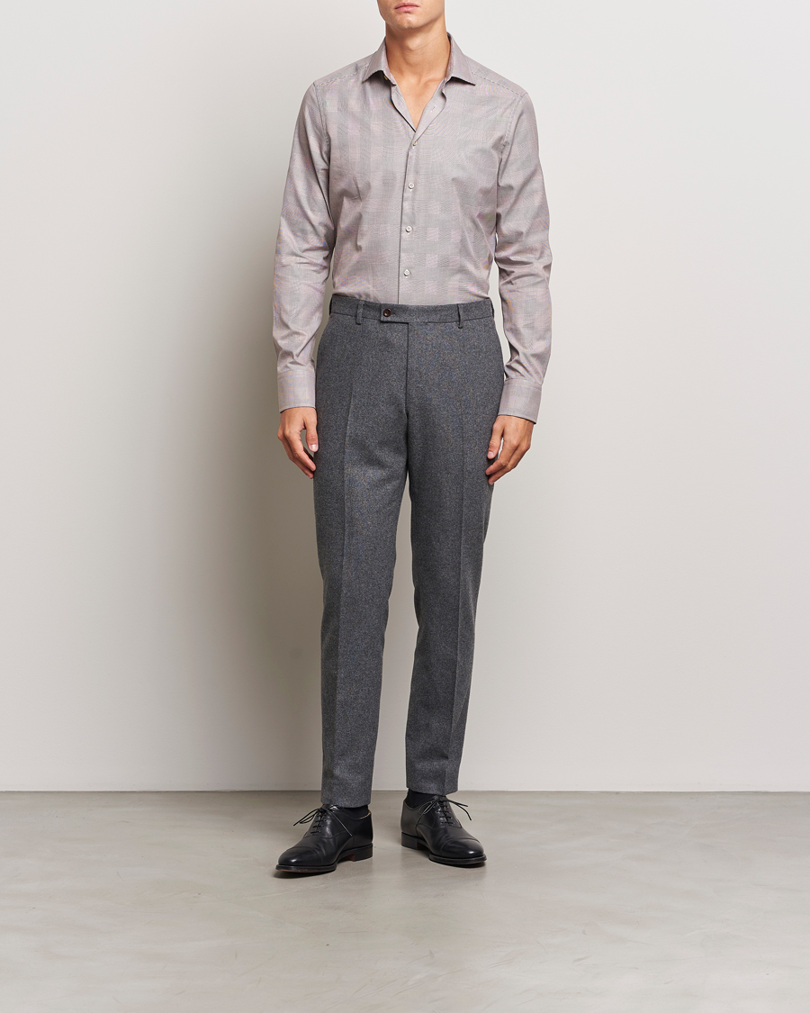 Homme | Chemises | Stenströms | Slimline Checked Twill Shirt Brown