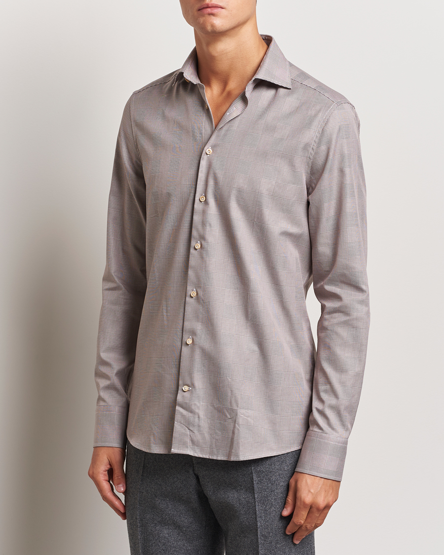 Homme | Chemises | Stenströms | Slimline Checked Twill Shirt Brown