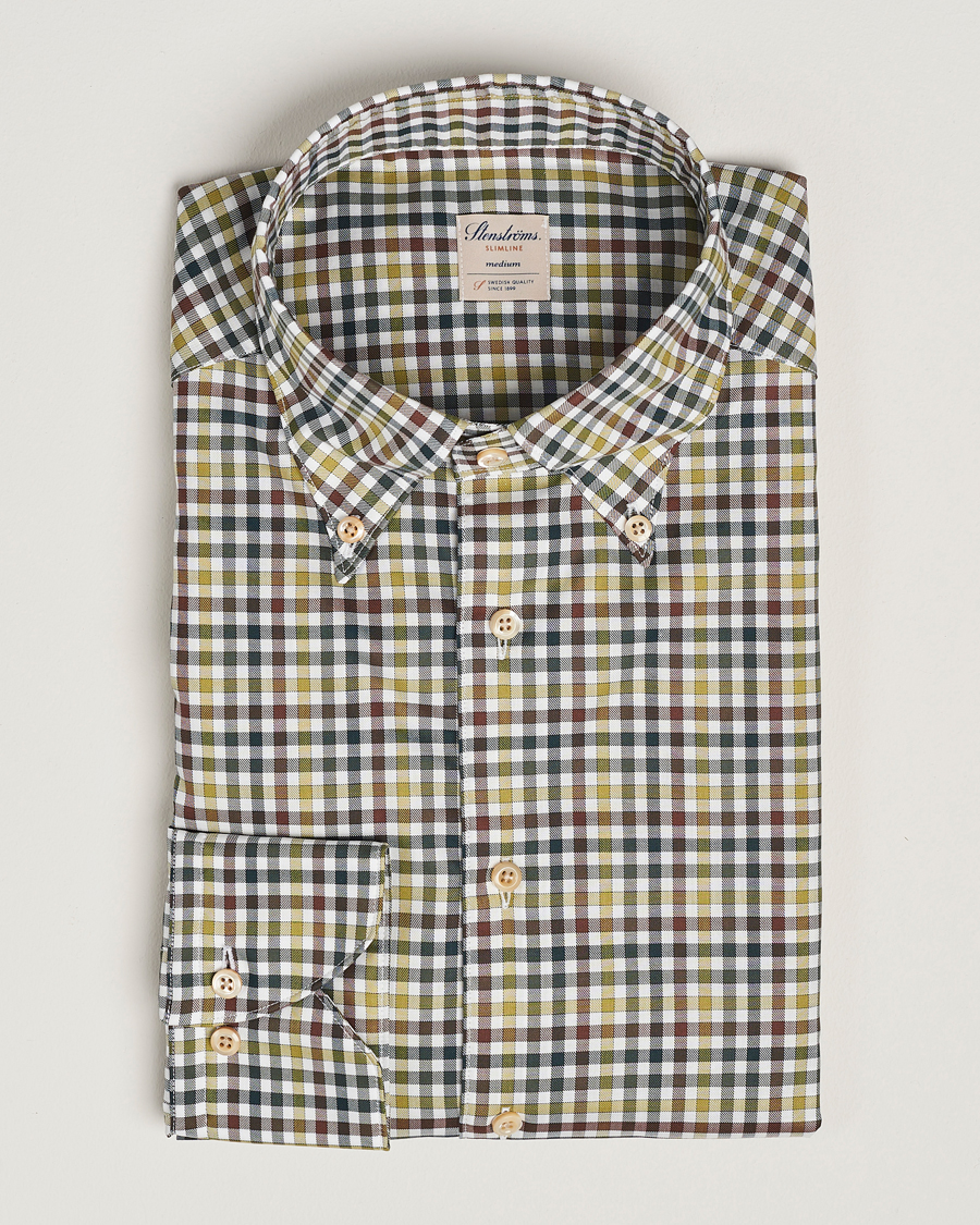 Homme | Chemises | Stenströms | Slimline Small Check Button Down Shirt Green