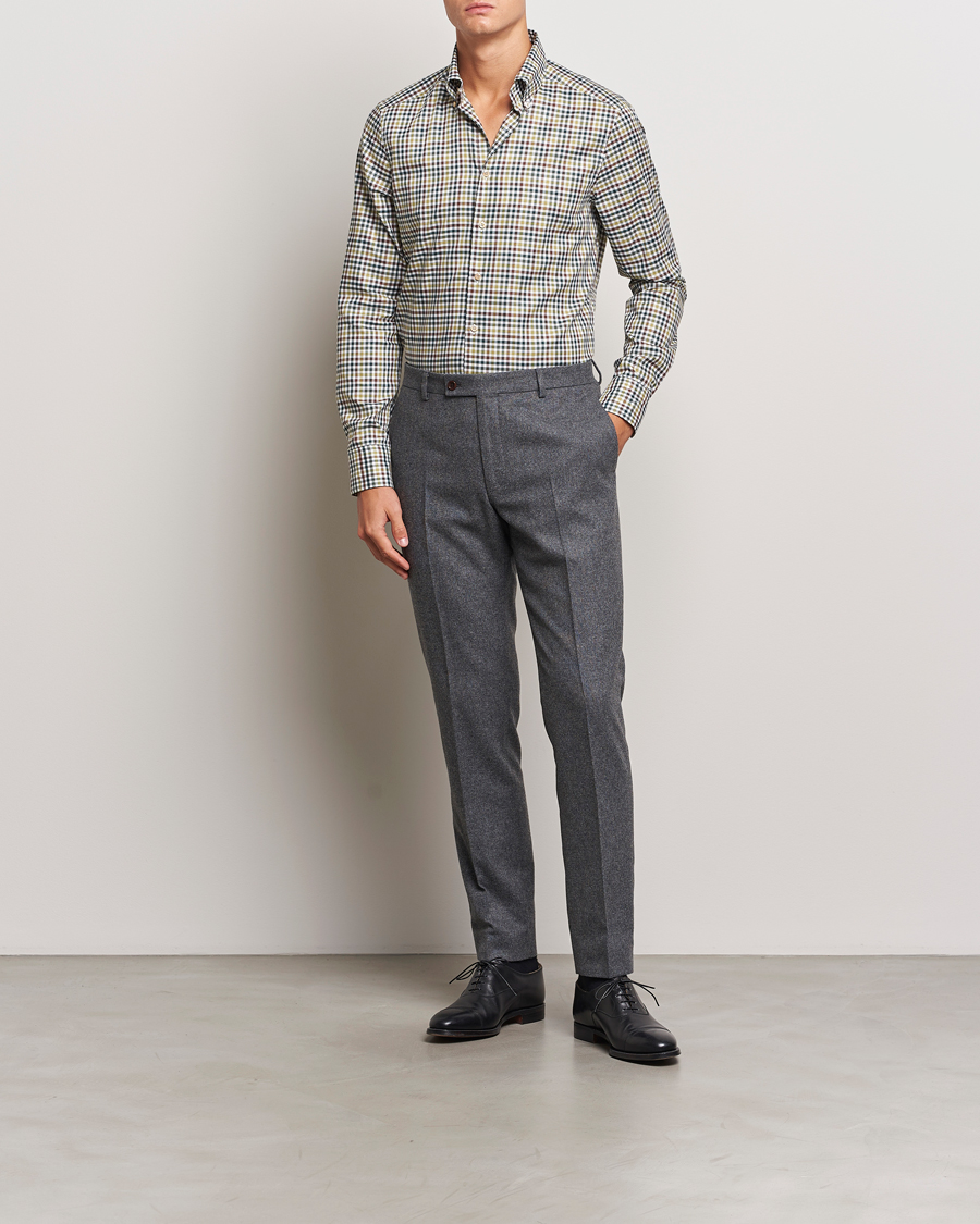 Homme | Chemises | Stenströms | Slimline Small Check Button Down Shirt Green