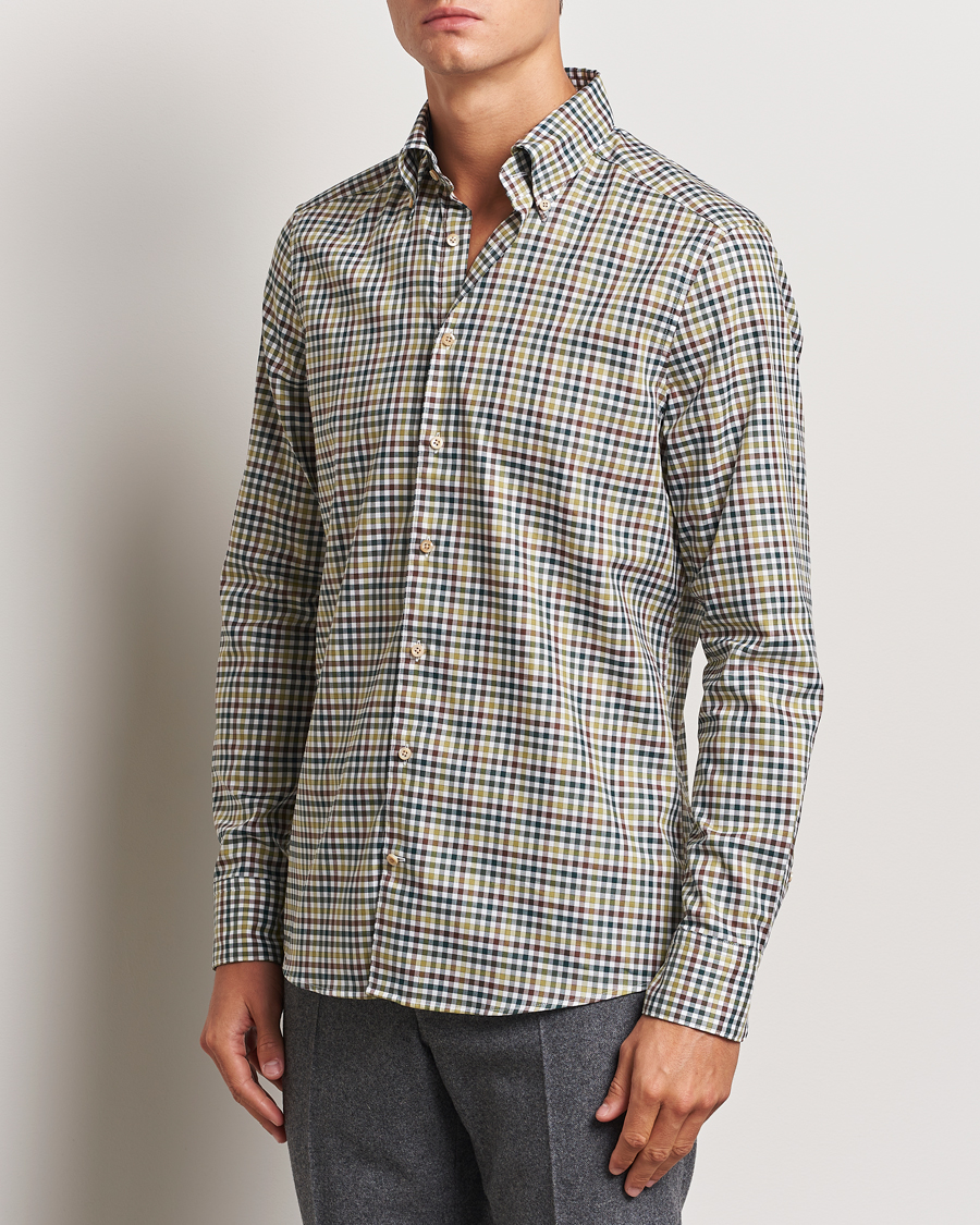 Homme | Chemises | Stenströms | Slimline Small Check Button Down Shirt Green