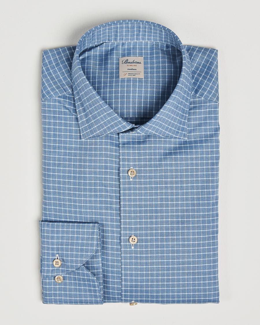 Homme | Chemises | Stenströms | Slimline Melange Check Cut Away Shirt Blue
