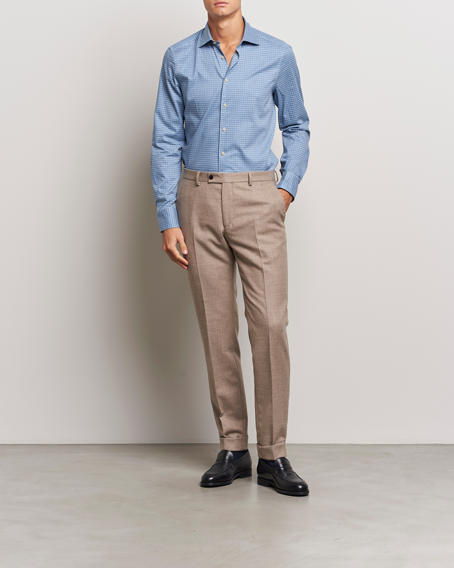 Homme | Chemises | Stenströms | Slimline Melange Check Cut Away Shirt Blue