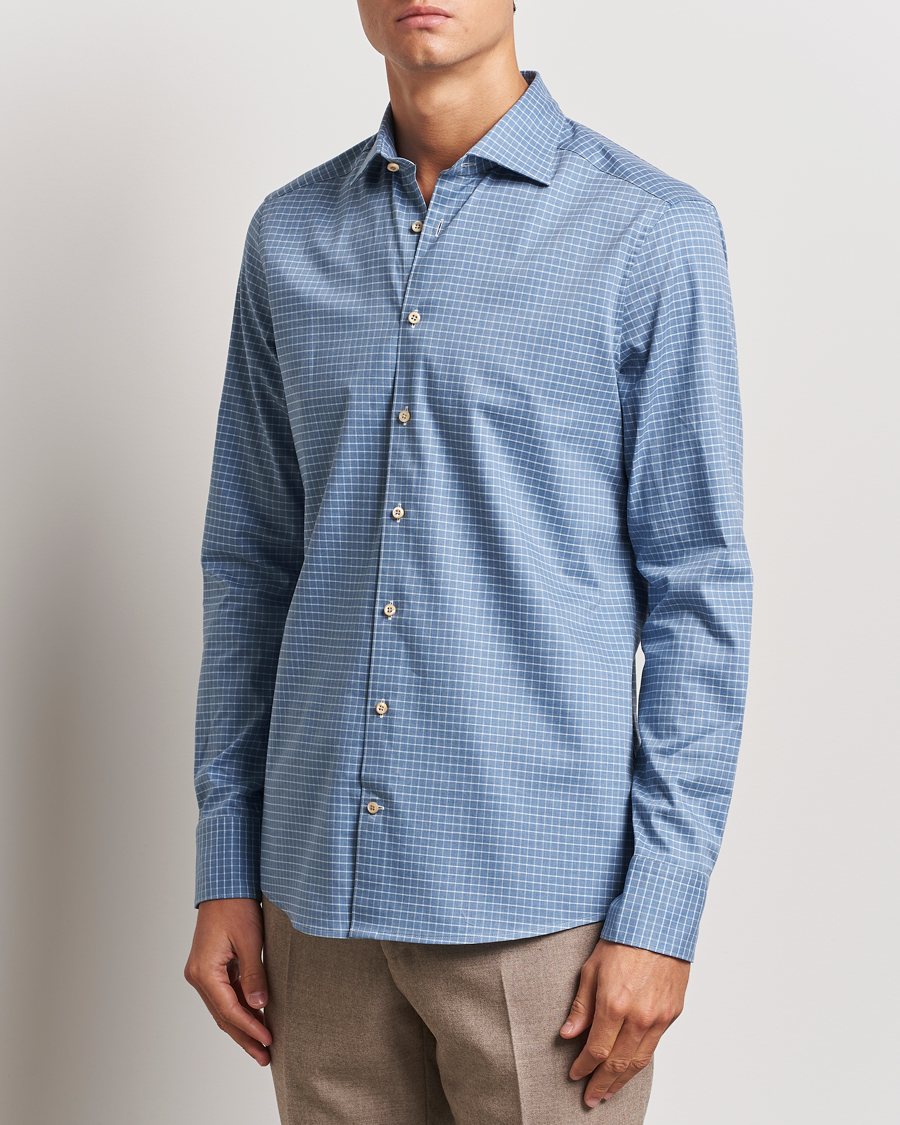 Homme | Chemises | Stenströms | Slimline Melange Check Cut Away Shirt Blue