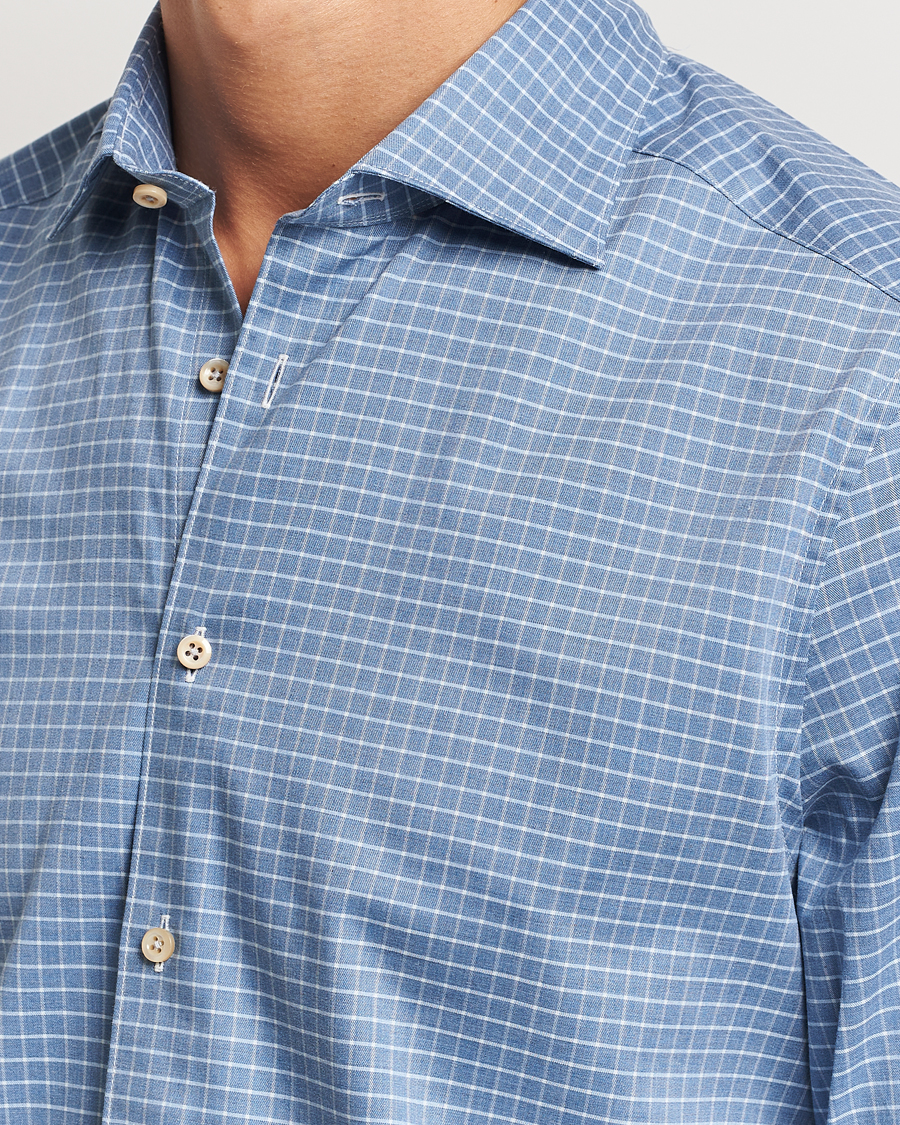 Homme | Chemises | Stenströms | Slimline Melange Check Cut Away Shirt Blue