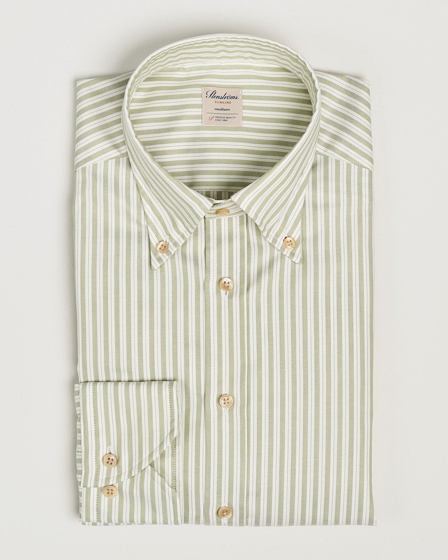 Homme | Chemises | Stenströms | Slimline Vintage Stripe Oxford Shirt Green