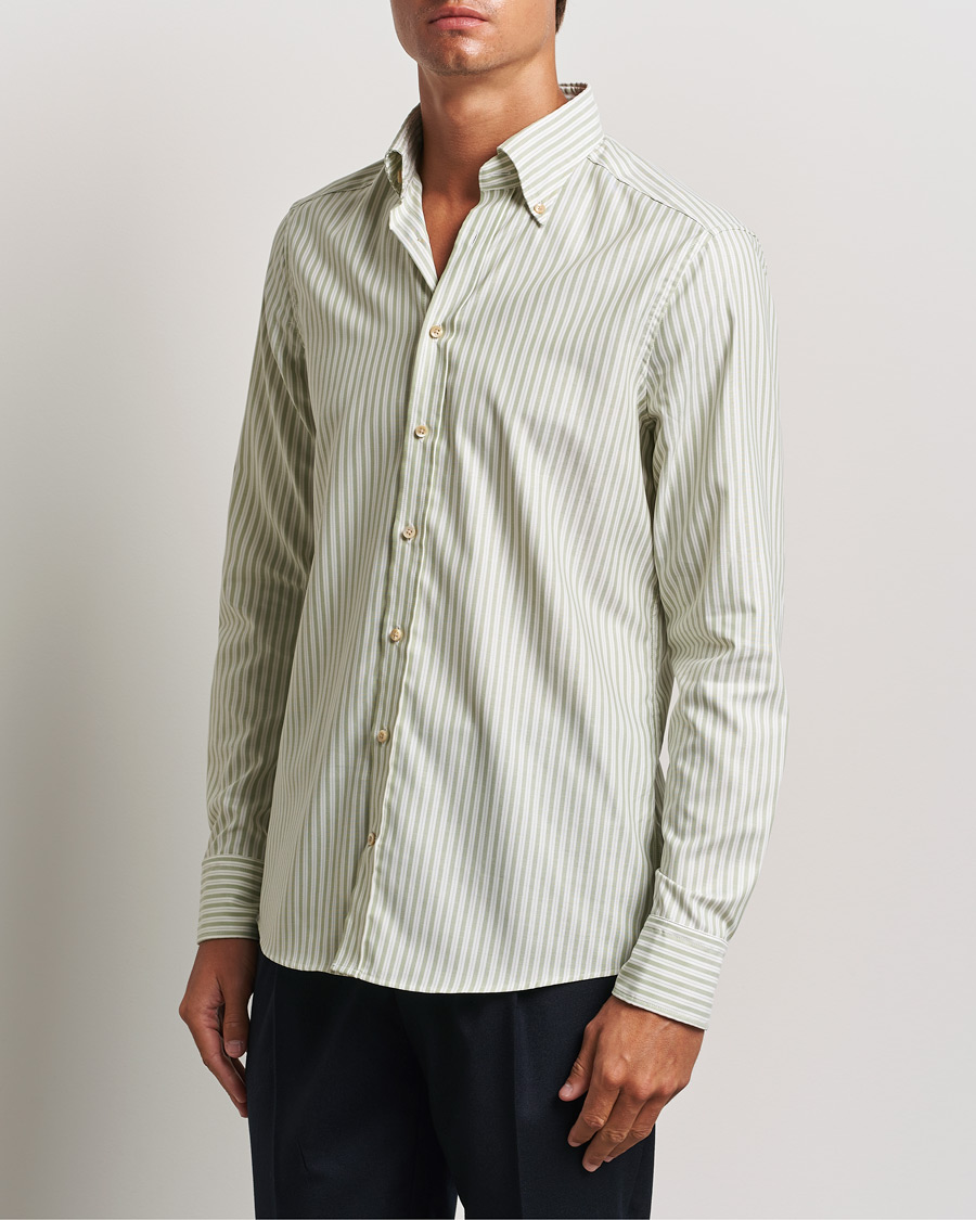 Homme | Chemises | Stenströms | Slimline Vintage Stripe Oxford Shirt Green