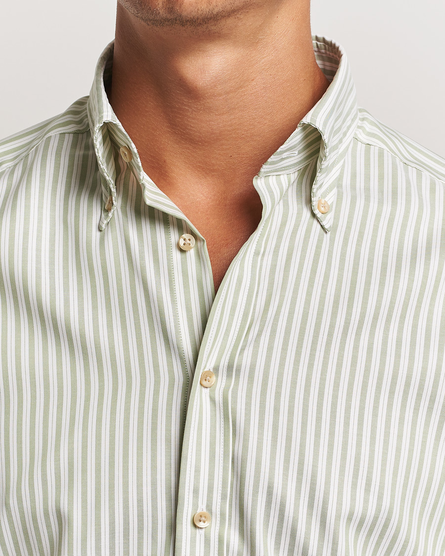 Homme | Chemises | Stenströms | Slimline Vintage Stripe Oxford Shirt Green