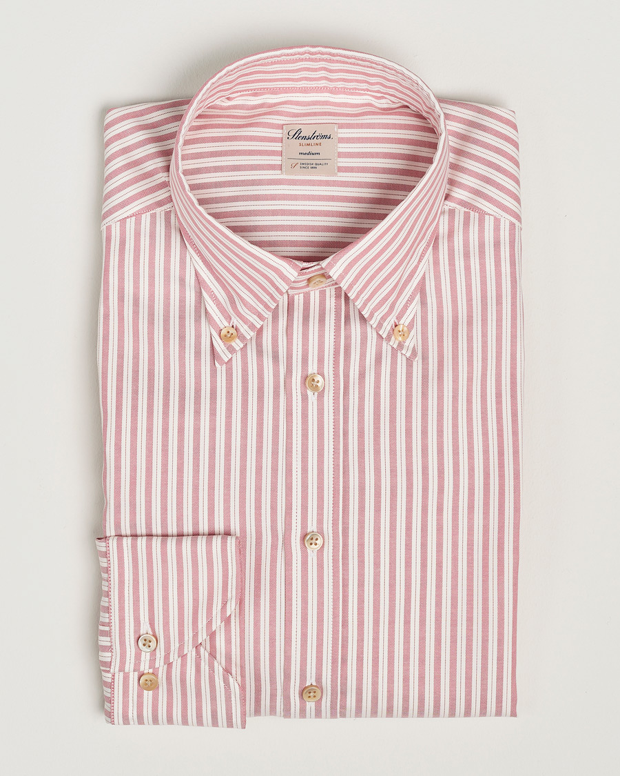 Homme | Chemises | Stenströms | Slimline Vintage Stripe Oxford Shirt Red