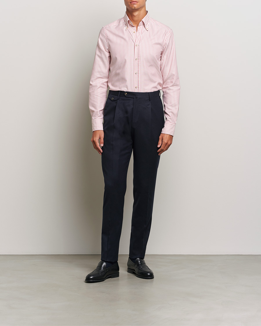 Homme | Chemises | Stenströms | Slimline Vintage Stripe Oxford Shirt Red