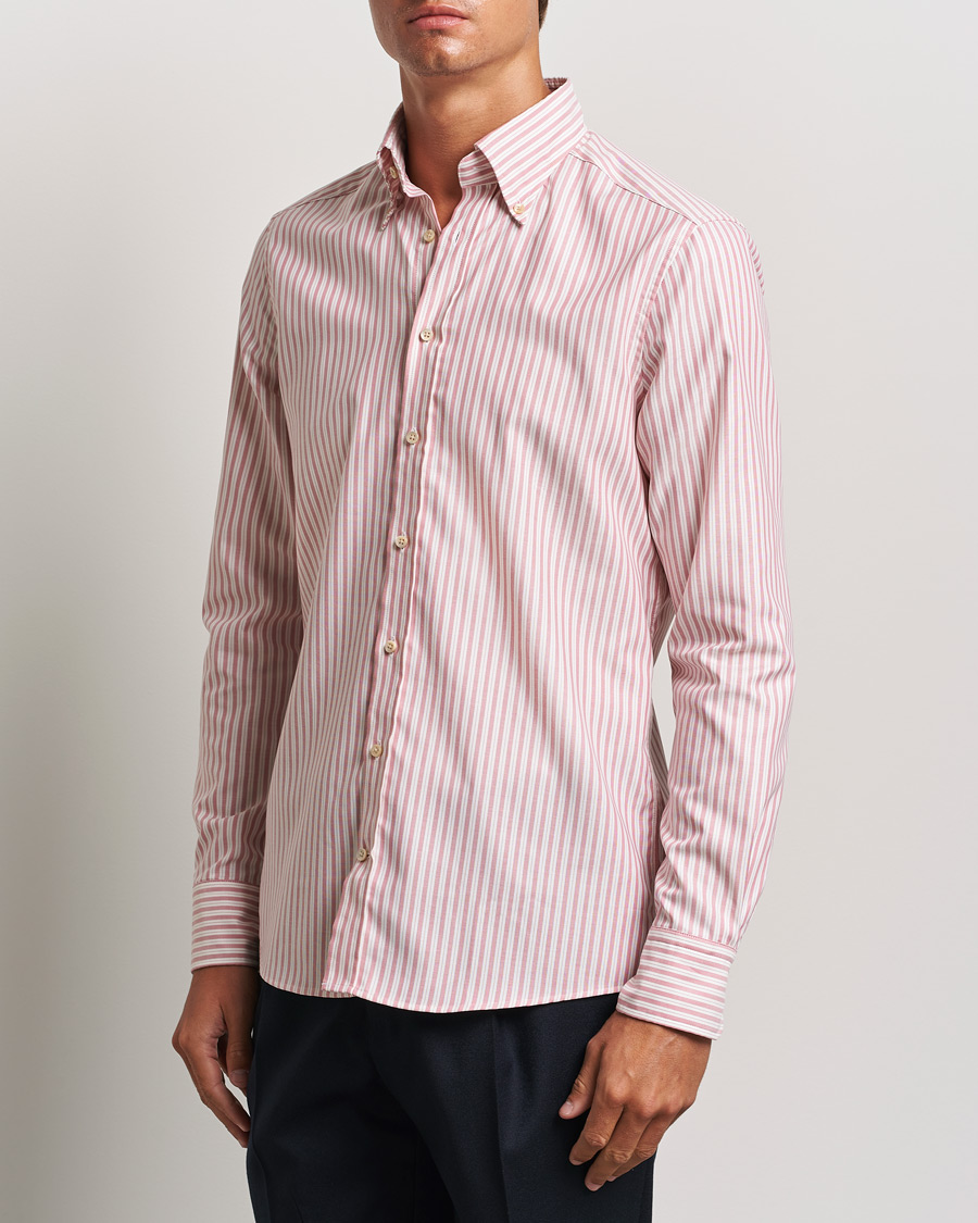 Homme | Chemises | Stenströms | Slimline Vintage Stripe Oxford Shirt Red