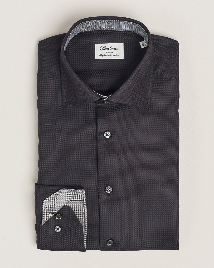 Homme | Chemises | Stenströms | Slimline Structure Contrast Cut Away Shirt Black