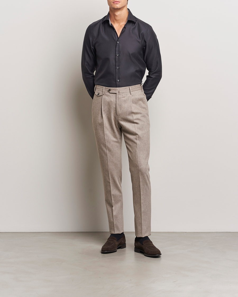 Homme | Chemises | Stenströms | Slimline Structure Contrast Cut Away Shirt Black