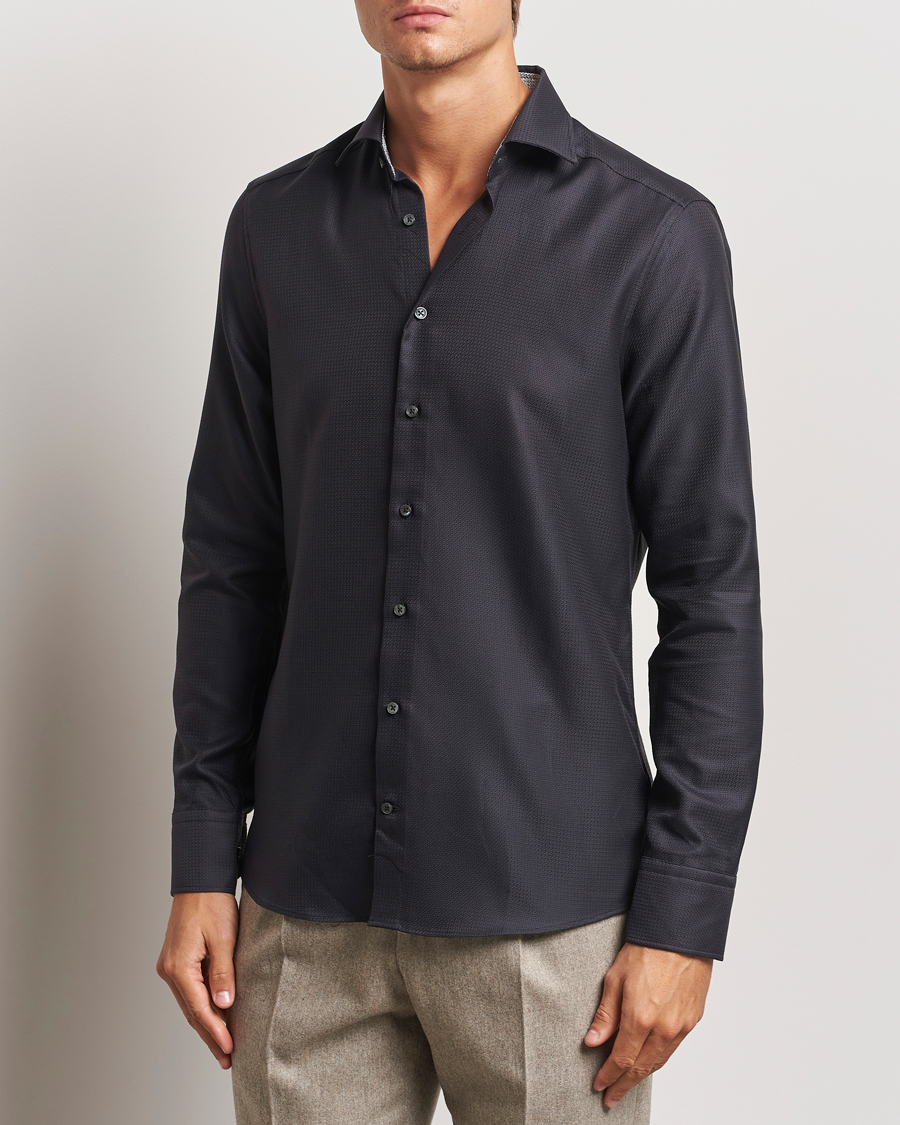 Homme | Chemises | Stenströms | Slimline Structure Contrast Cut Away Shirt Black