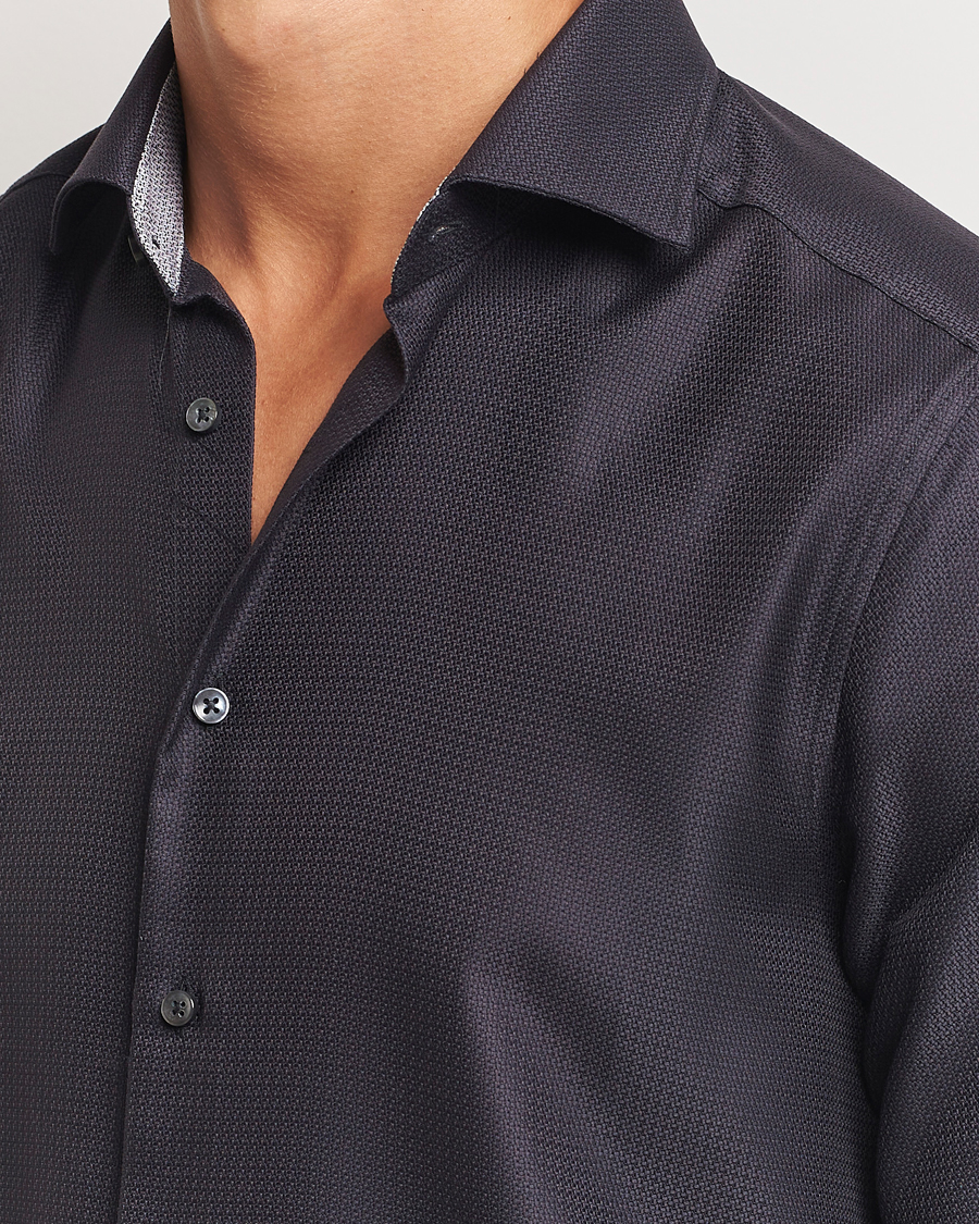 Homme | Chemises | Stenströms | Slimline Structure Contrast Cut Away Shirt Black