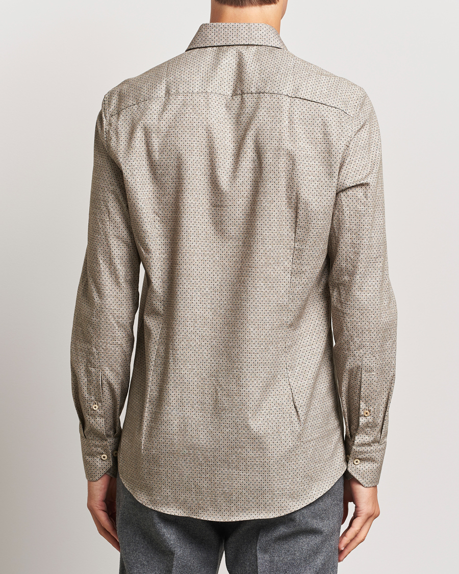 Homme | Chemises | Stenströms | Slimline Brushed Printed Cut Away Shirt Beige