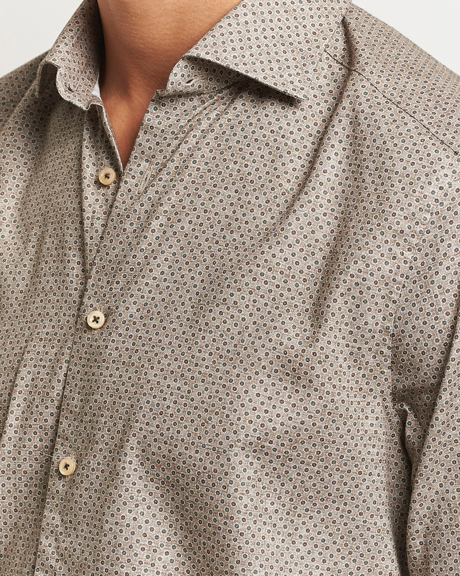 Homme | Chemises | Stenströms | Slimline Brushed Printed Cut Away Shirt Beige