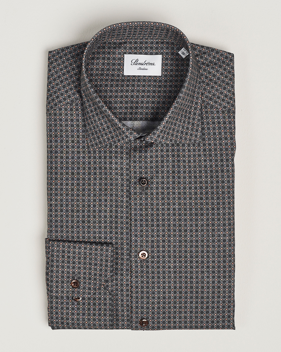 Homme | Chemises | Stenströms | Slimline Brushed Printed Cut Away Shirt Black