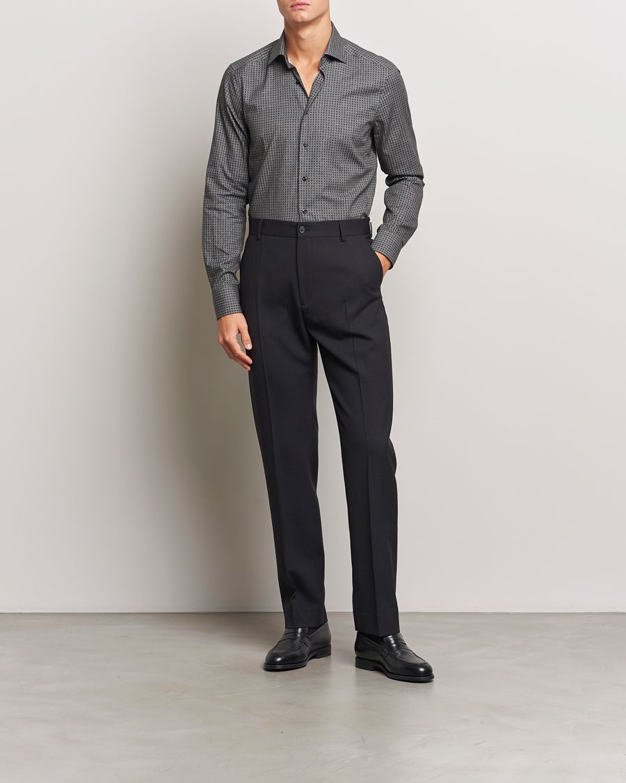 Homme | Chemises | Stenströms | Slimline Brushed Printed Cut Away Shirt Black