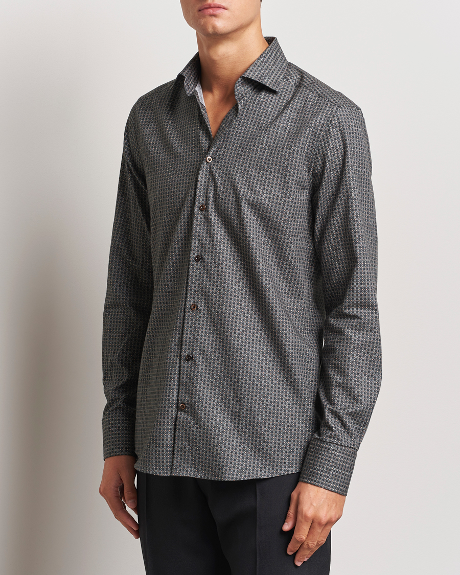 Homme | Chemises | Stenströms | Slimline Brushed Printed Cut Away Shirt Black