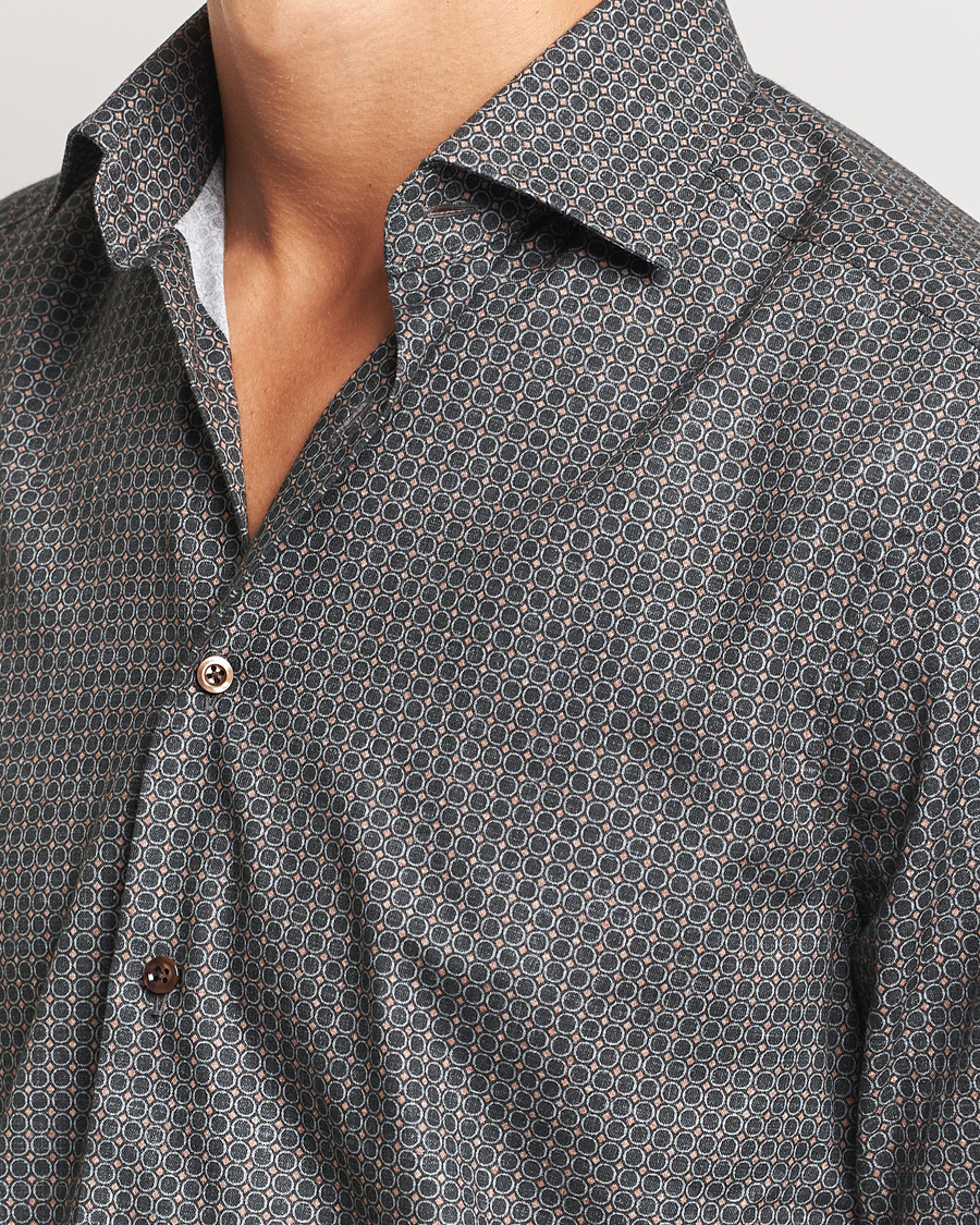 Homme | Chemises | Stenströms | Slimline Brushed Printed Cut Away Shirt Black