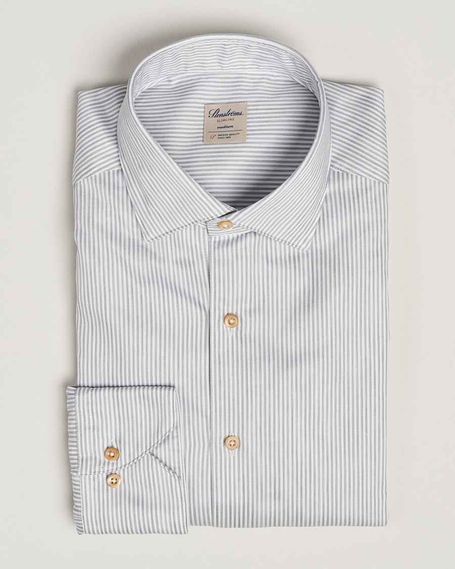 Homme | Chemises | Stenströms | Slimline Melange Stripe Cut Away Shirt Grey