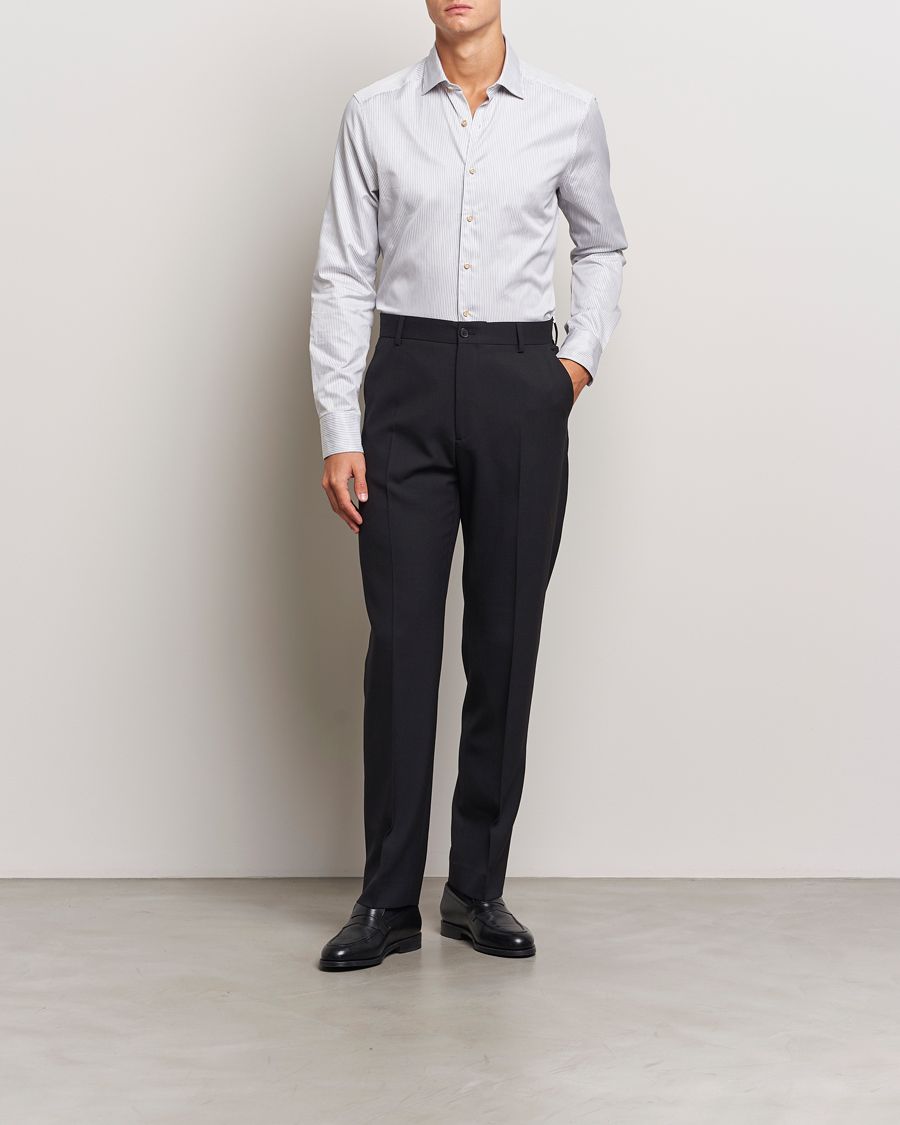 Homme | Chemises | Stenströms | Slimline Melange Stripe Cut Away Shirt Grey