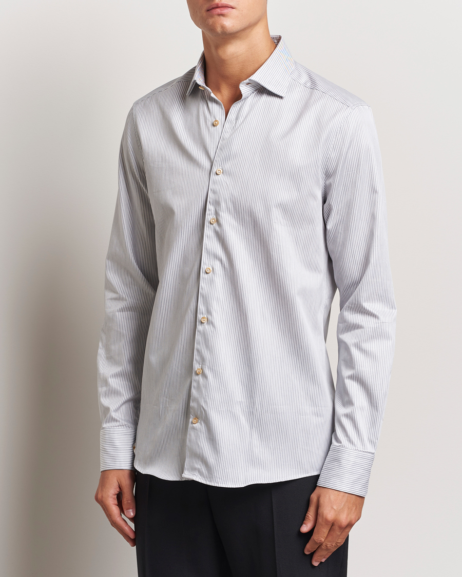 Homme | Chemises | Stenströms | Slimline Melange Stripe Cut Away Shirt Grey
