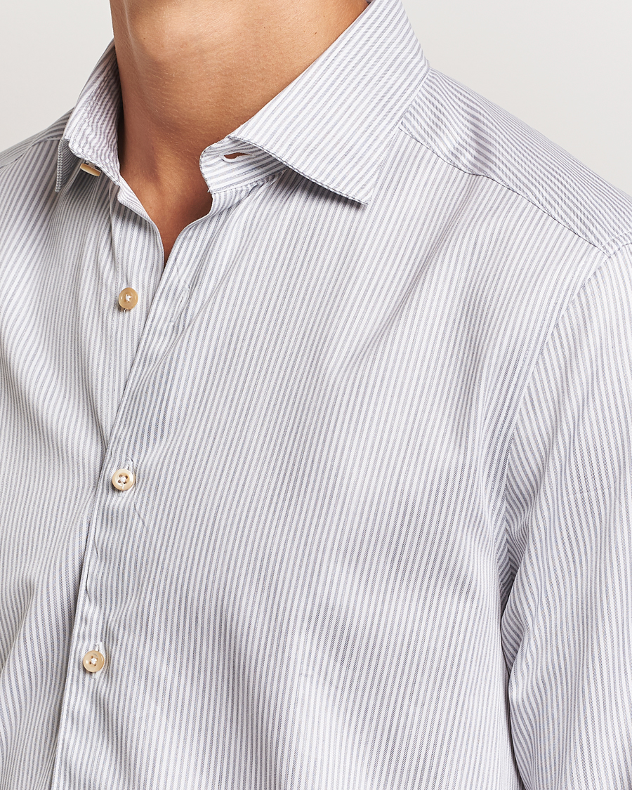 Homme | Chemises | Stenströms | Slimline Melange Stripe Cut Away Shirt Grey