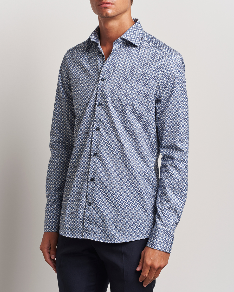 Homme | Chemises | Stenströms | Slimline Printed Twill Cut Away Shirt Blue