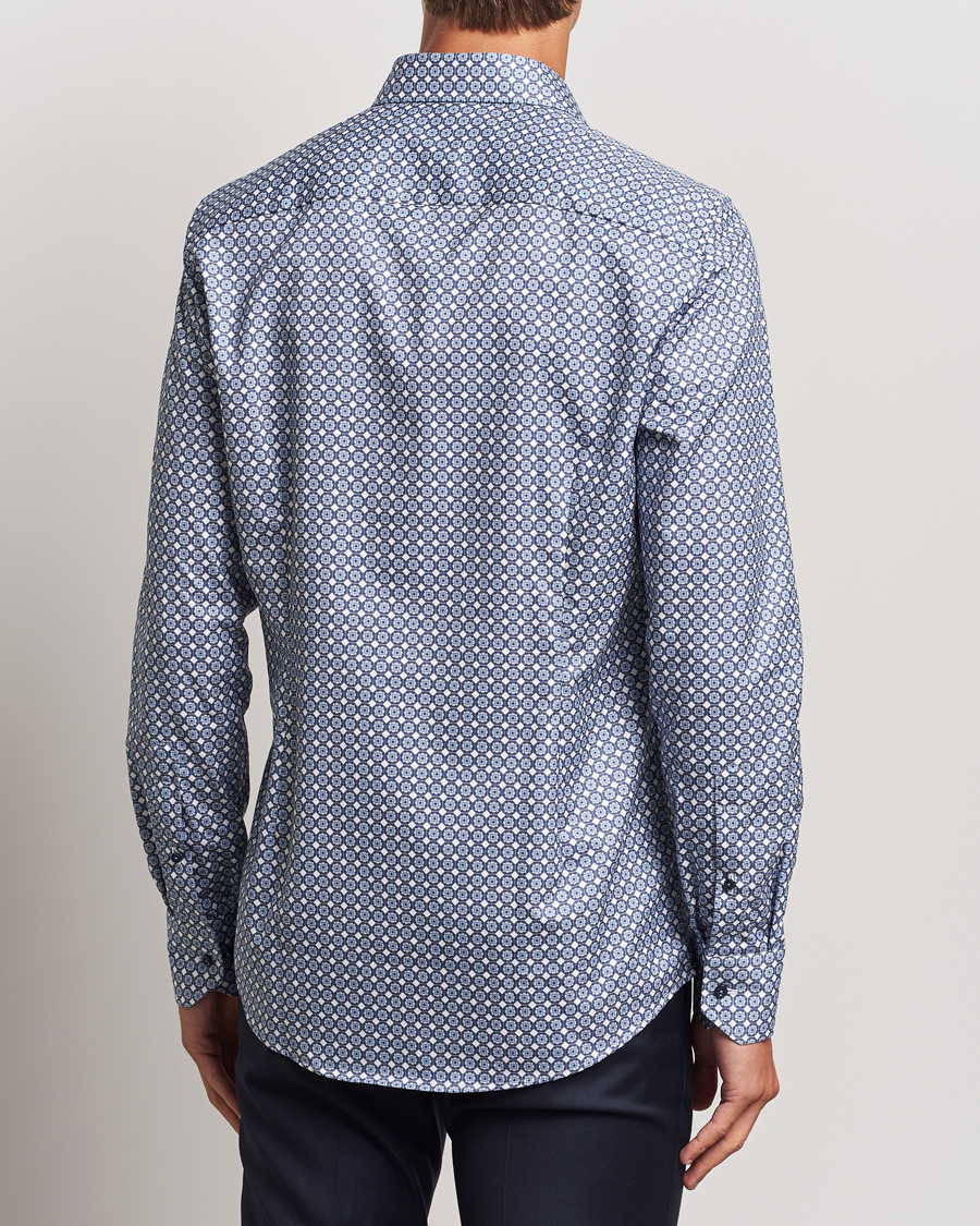 Homme | Chemises | Stenströms | Slimline Printed Twill Cut Away Shirt Blue