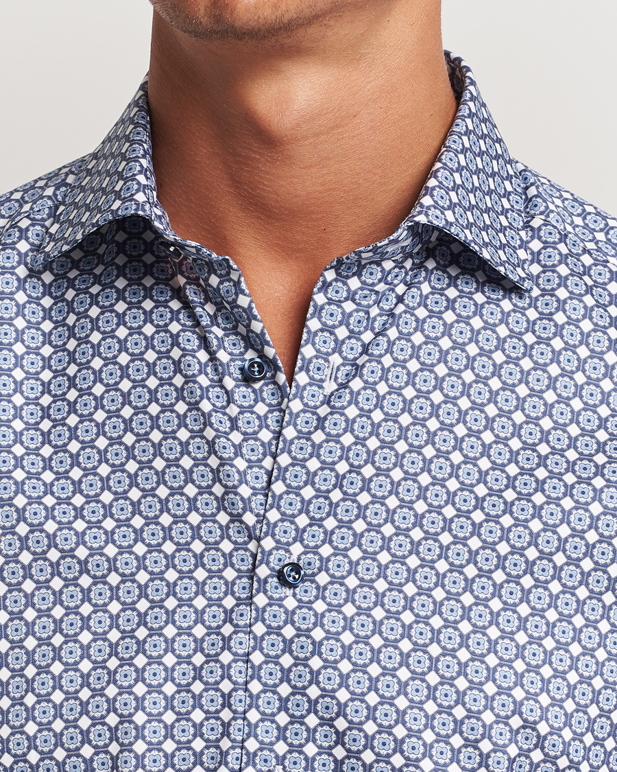 Homme | Chemises | Stenströms | Slimline Printed Twill Cut Away Shirt Blue