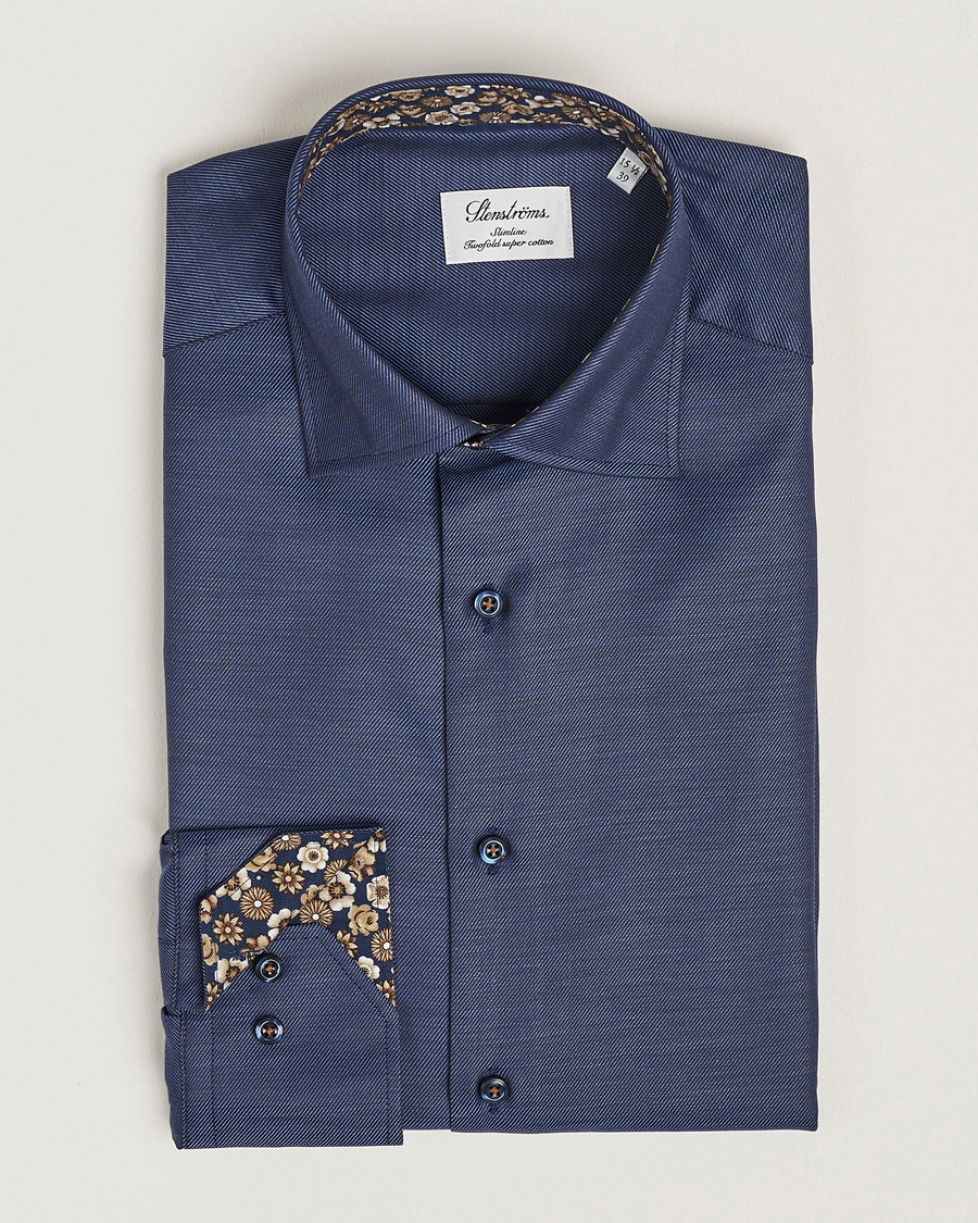 Homme | Chemises | Stenströms | Slimline Twill Contrast Cut Away Shirt Navy