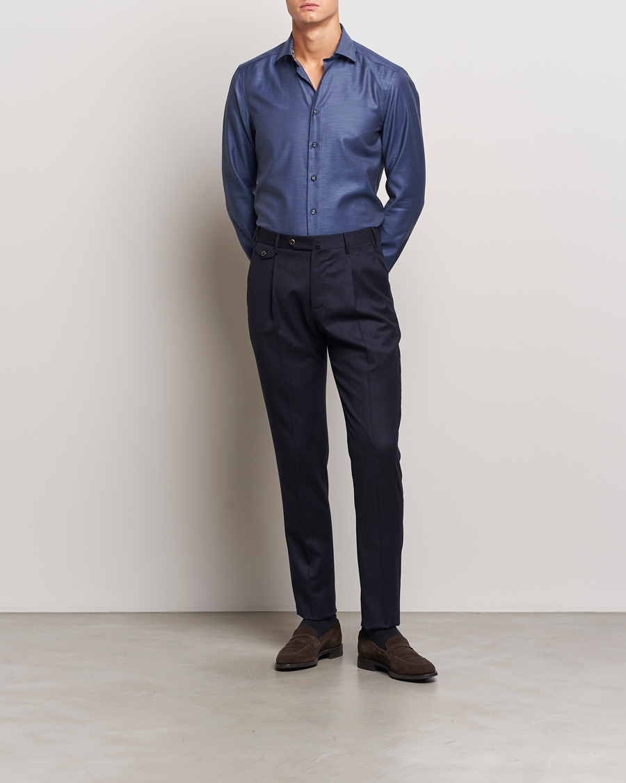 Homme | Chemises | Stenströms | Slimline Twill Contrast Cut Away Shirt Navy