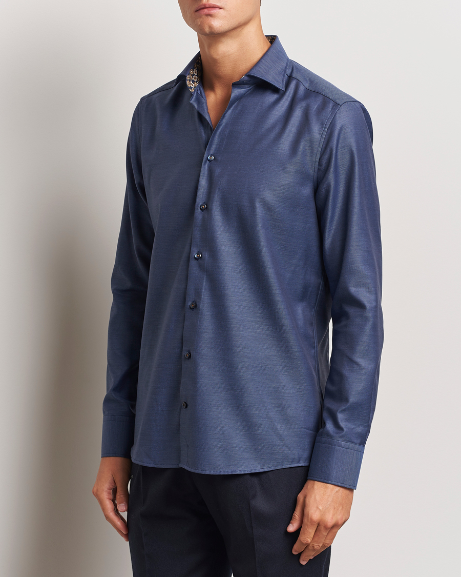 Homme | Chemises | Stenströms | Slimline Twill Contrast Cut Away Shirt Navy