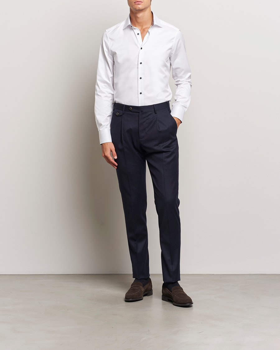 Homme | Chemises | Stenströms | Slimline Twill Flower Contrast Shirt White