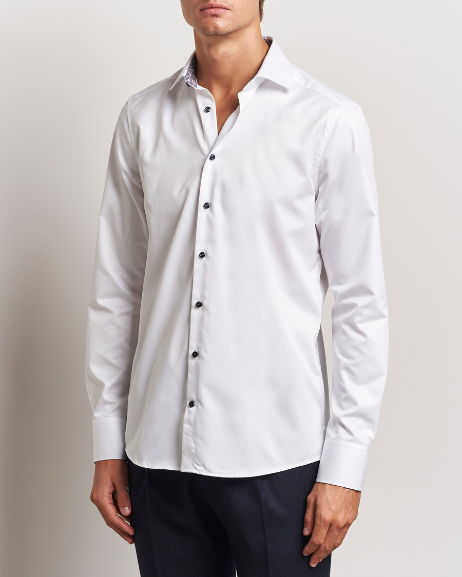 Homme | Chemises | Stenströms | Slimline Twill Flower Contrast Shirt White