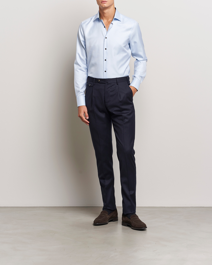 Homme | Chemises | Stenströms | Slimline Superior Twill Contrast Shirt Blue