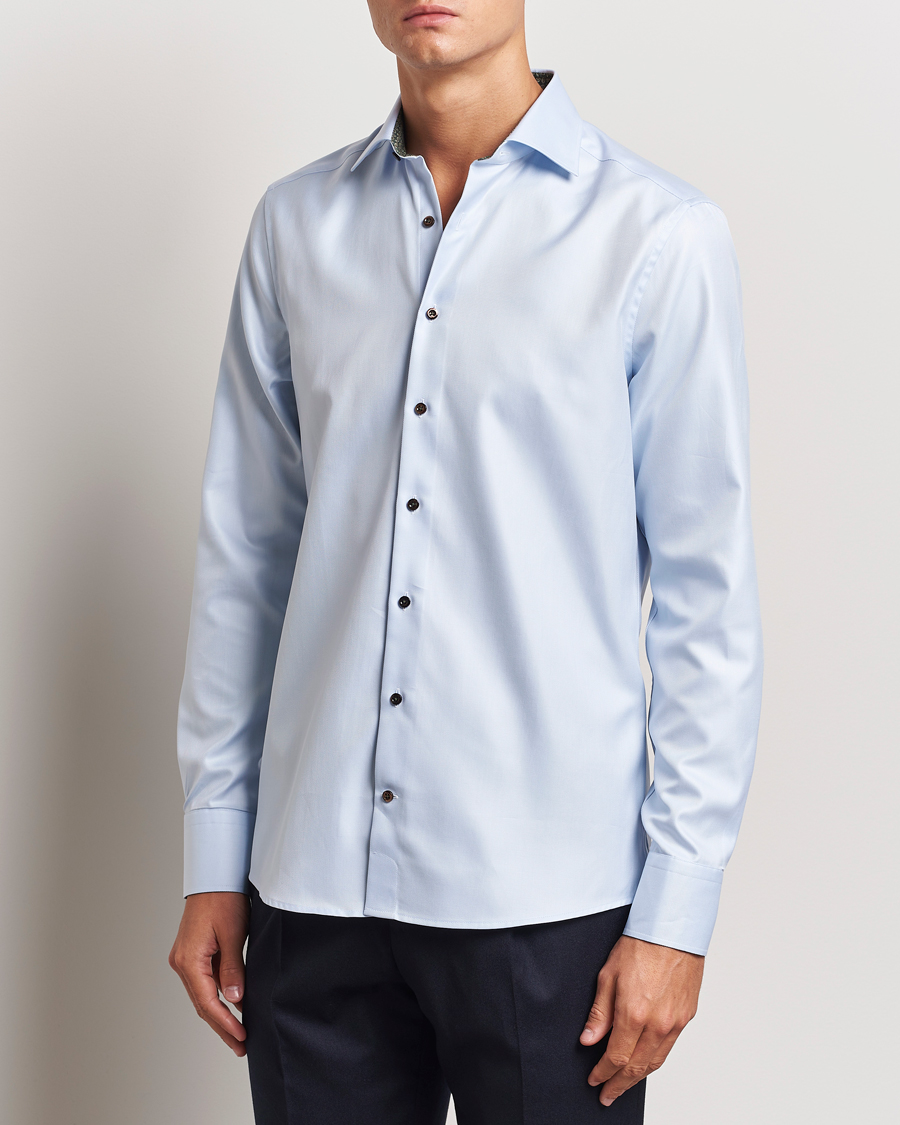 Homme | Chemises | Stenströms | Slimline Superior Twill Contrast Shirt Blue