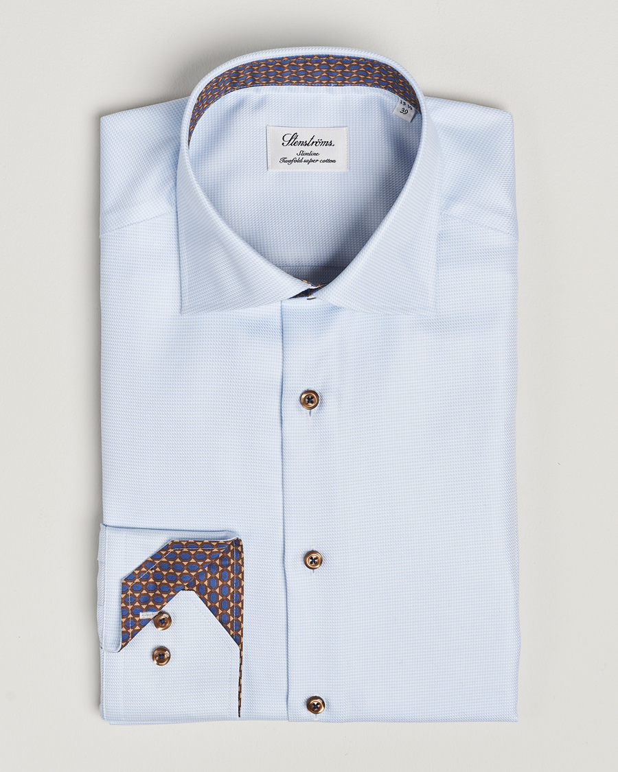Homme | Chemises | Stenströms | Slimline Houndstooth Contrast Shirt Blue