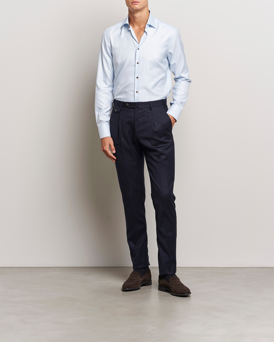 Homme | Chemises | Stenströms | Slimline Houndstooth Contrast Shirt Blue