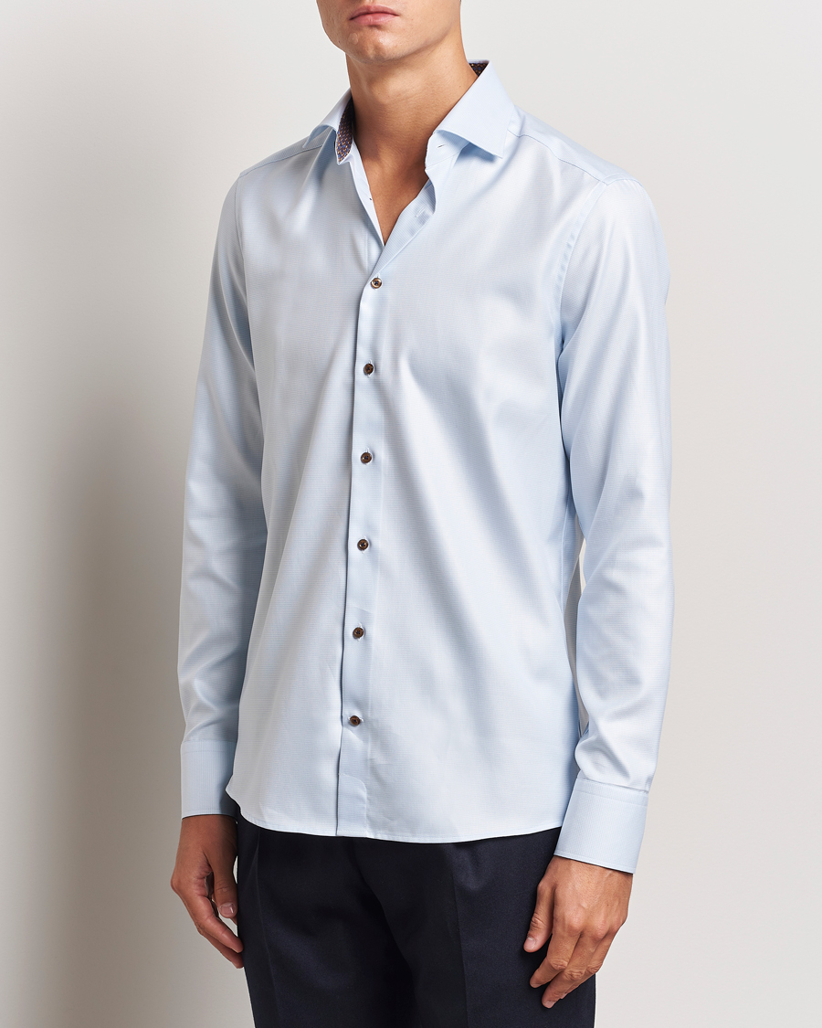 Homme | Chemises | Stenströms | Slimline Houndstooth Contrast Shirt Blue