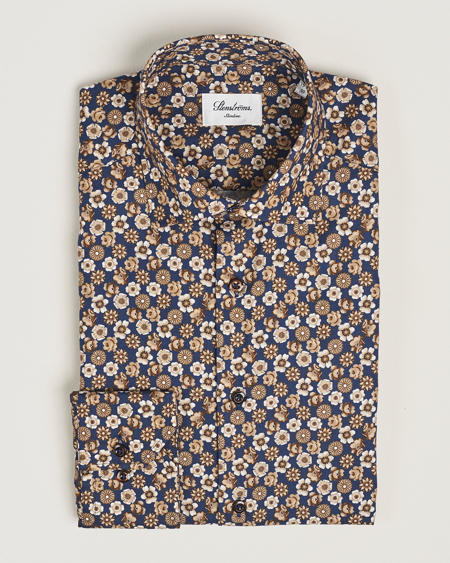 Homme | Chemises | Stenströms | Slimline Printed Cut Away Shirt Blue