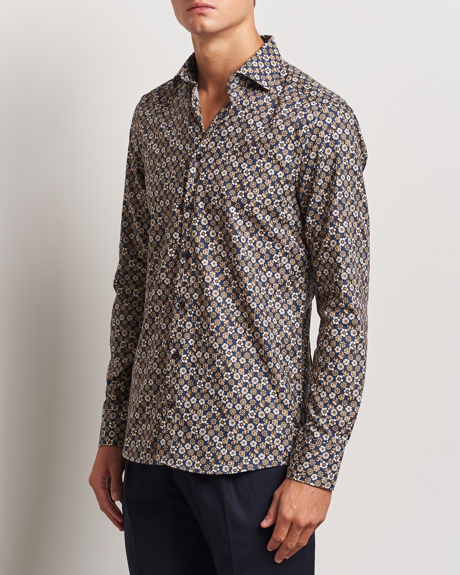 Homme | Chemises | Stenströms | Slimline Printed Cut Away Shirt Blue