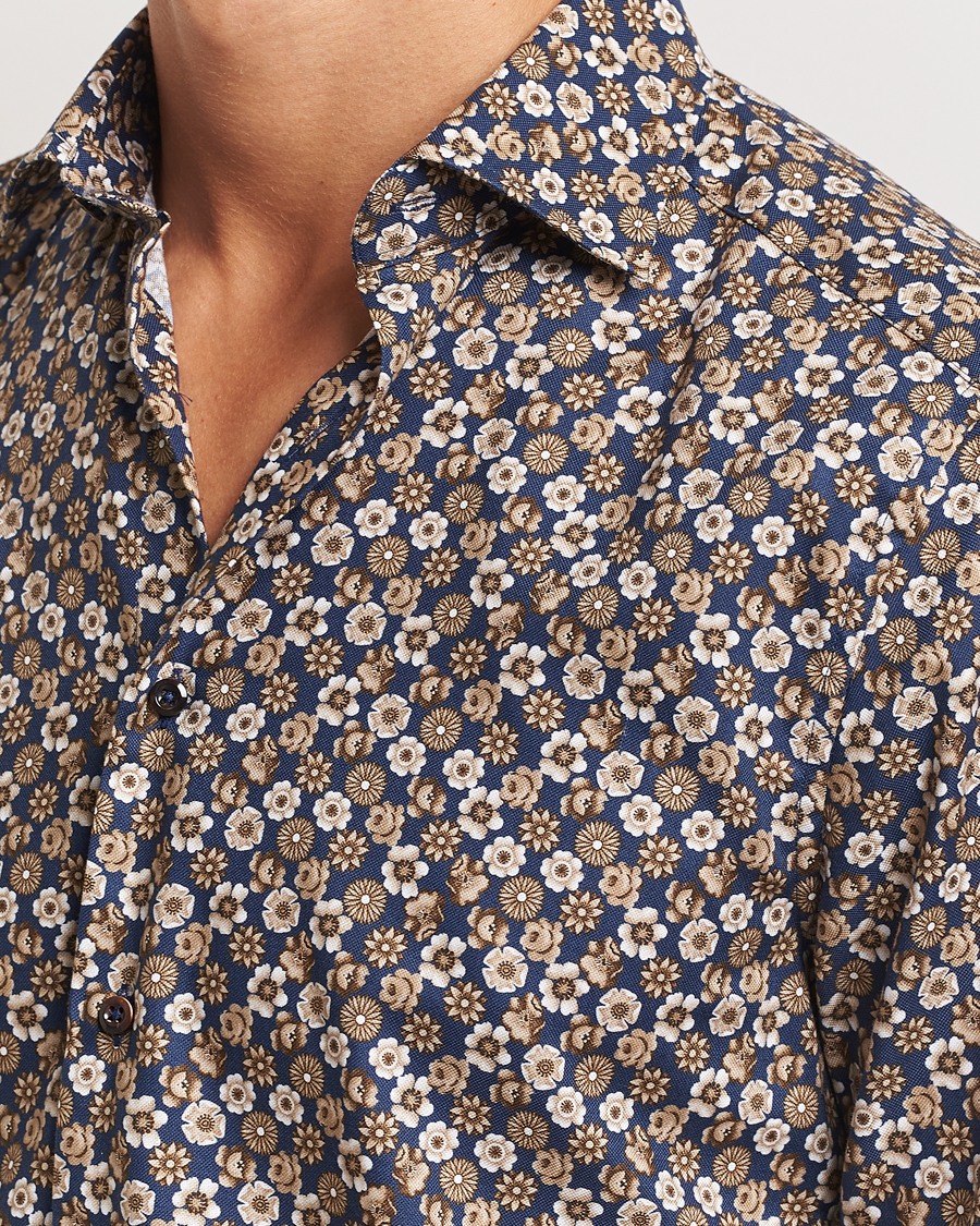 Homme | Chemises | Stenströms | Slimline Printed Cut Away Shirt Blue